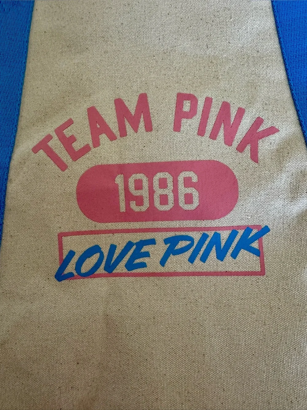 PINK Victoria’s Secret Love Pink Canvas Tote with Blue Straps